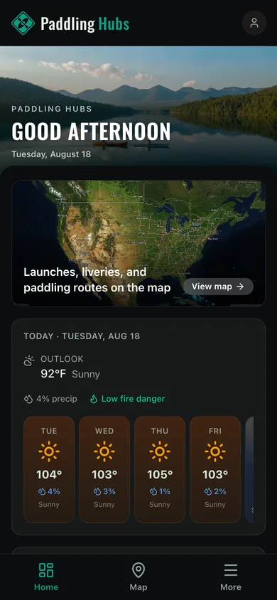 The Paddling Hubs app dashboard