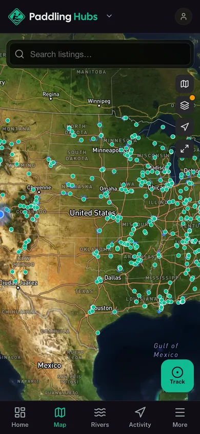 The Paddling Hubs app directory map