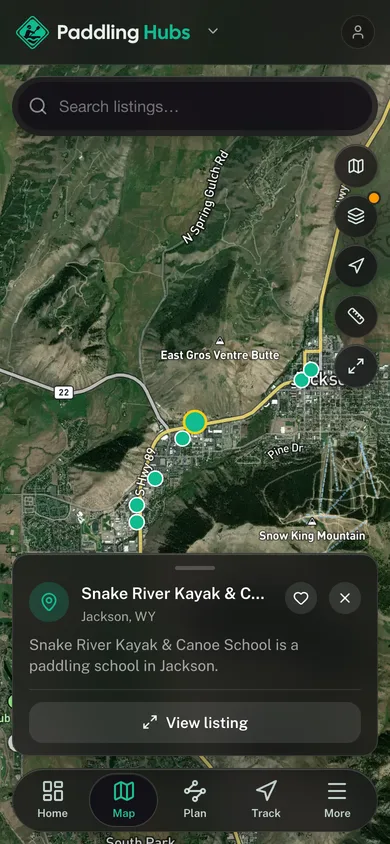 Nearby places mapped in the Paddling Hubs app