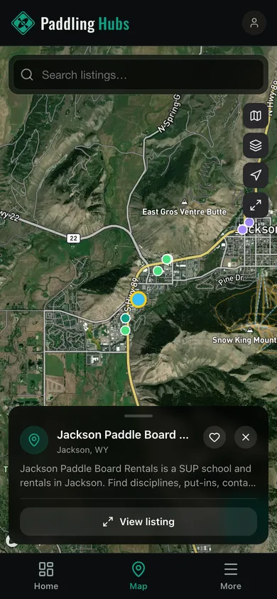 Nearby places mapped in the Paddling Hubs app