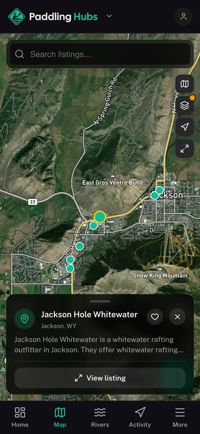 Nearby places mapped in the Paddling Hubs app