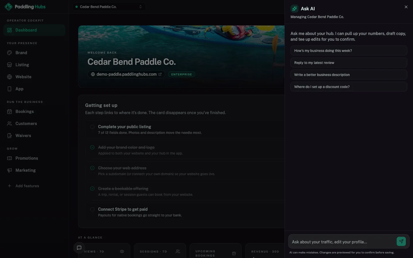 Paddling Hubs cockpit: AI assistant