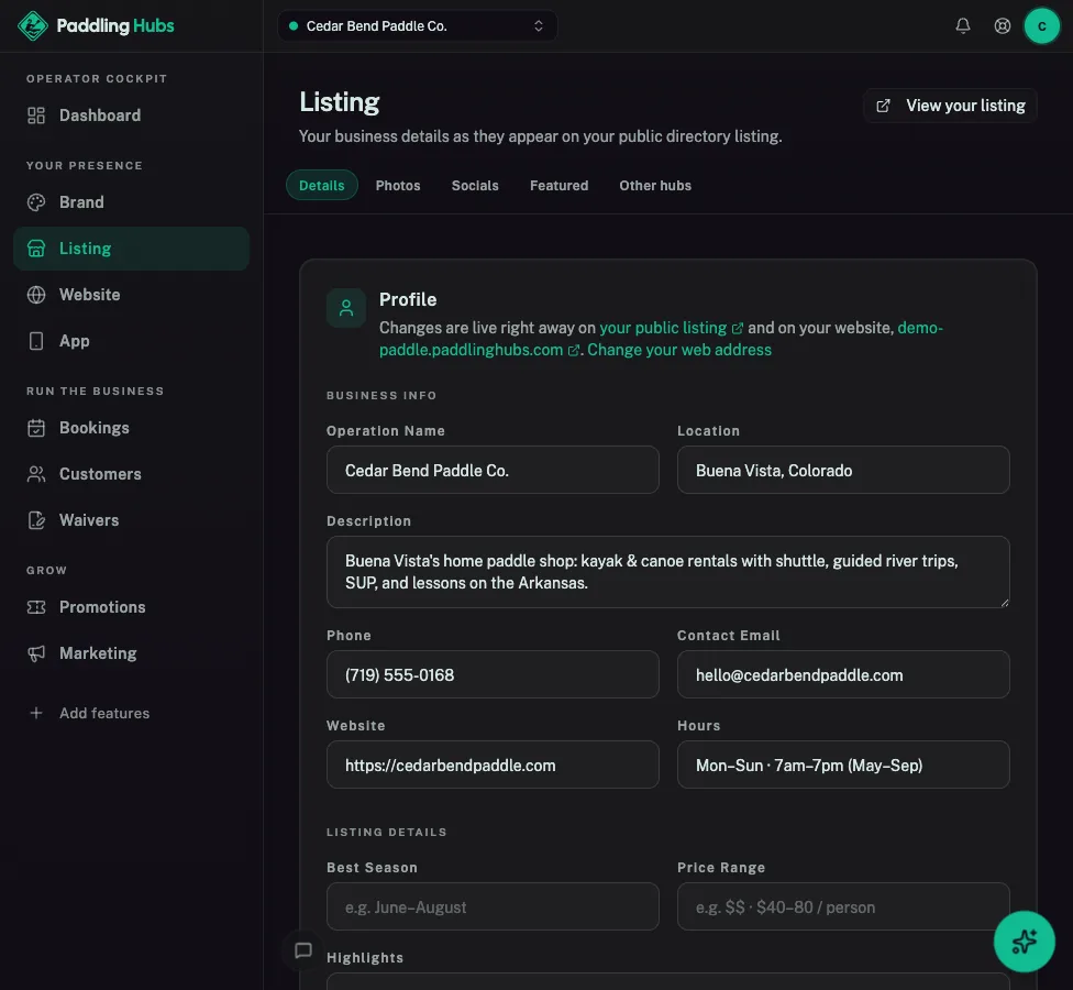 Paddling Hubs cockpit: Directory listing